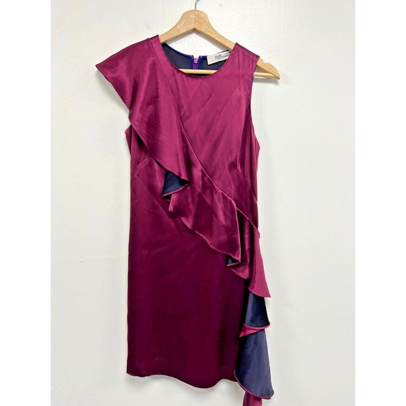 Diane Von Furstenberg BABYDOLL Body Ruffle Dress Purple Short size 0 A000038 - Picture 8 of 13